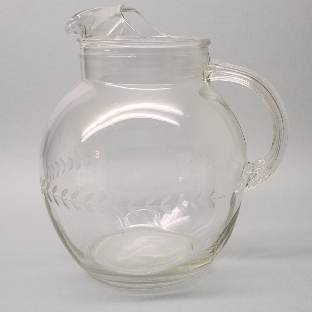 Vintage Anchor Hocking Glass Ball Jug Pitcher - 96 oz Laurel "Gray" Pattern